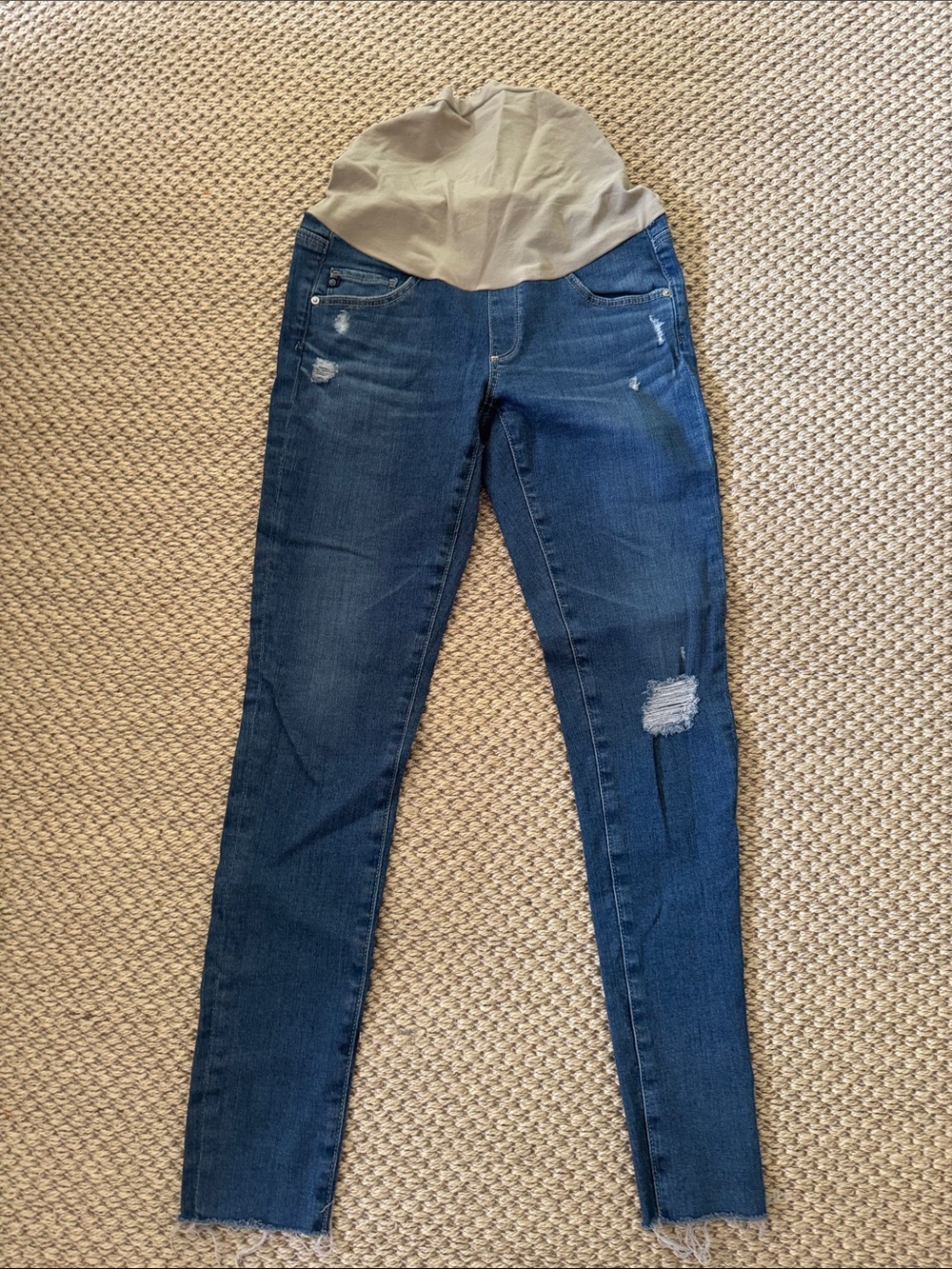 Maternity Dark Blue Distressed Skinny Jeans with Stretch Panel